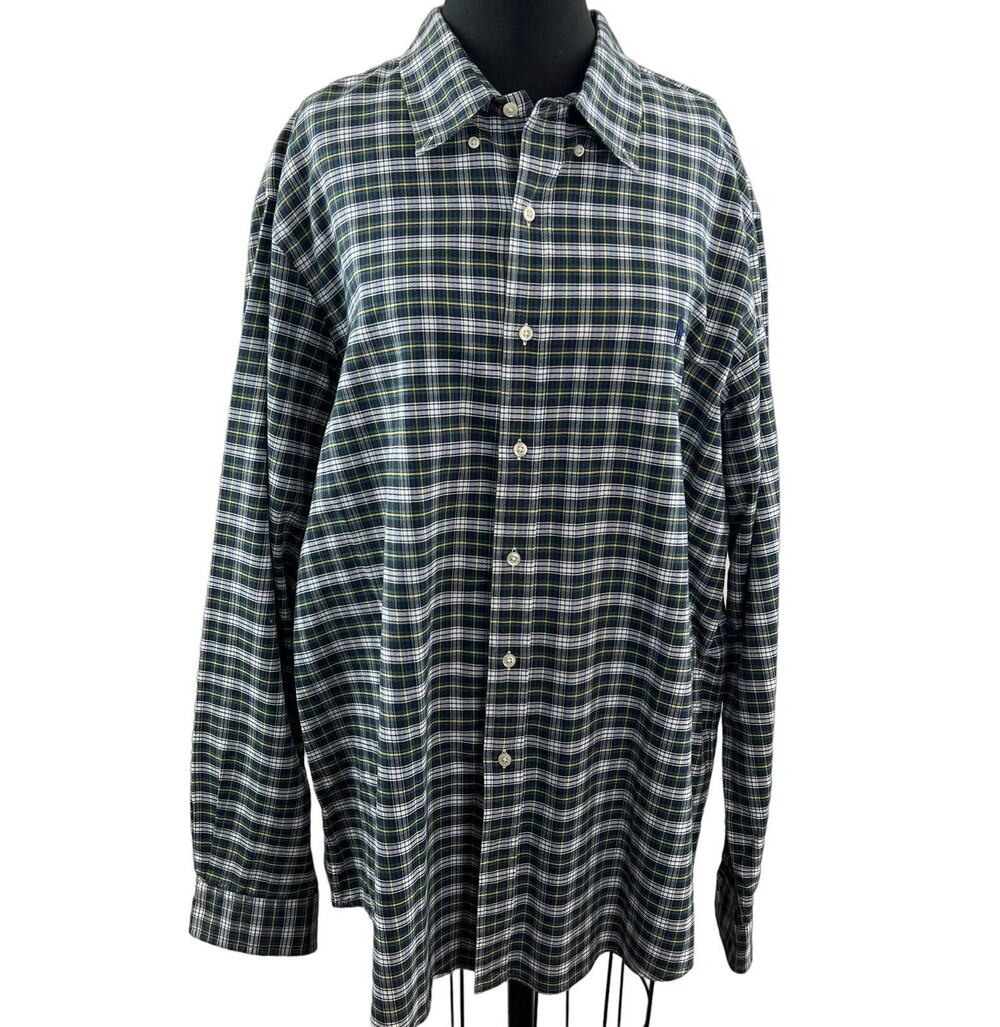 Ralph Lauren Men's Green Plaid Button-Up Long Sleeve Shirt Dress Casual Work XXL